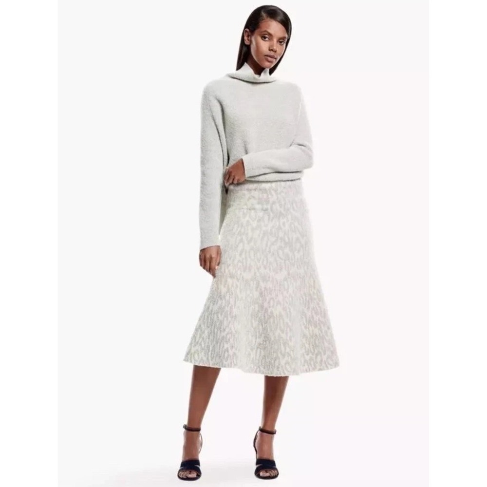$395 Theory Gray Marvita C Midi Skirt Vela Wool Blend Knit  Animal‎ Print -S